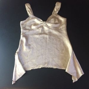 A. BYER CHAMPAGNE ASYMMETRICAL BOHO CHIC TOP EUC